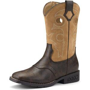Girls Bronze Brown Western Boots Square Toe Girls Cowgirl Boots Calf High